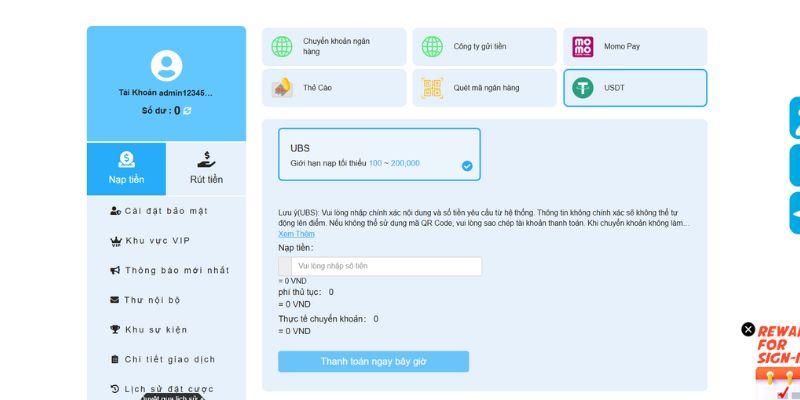 Ngoài VND, WW88 cũng hỗ trợ cả tiền điện tử USDT